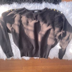 Black knit sweater with Gold Buttons on Shoulders